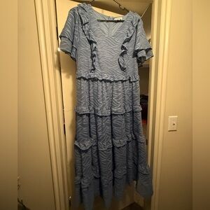 Polagram Light Blue Textured Maxi Dress